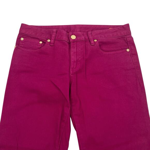 Tory Burch Alexa Cropped Skinny women’s fushia golden buttons jeans pants - Picture 2 of 14